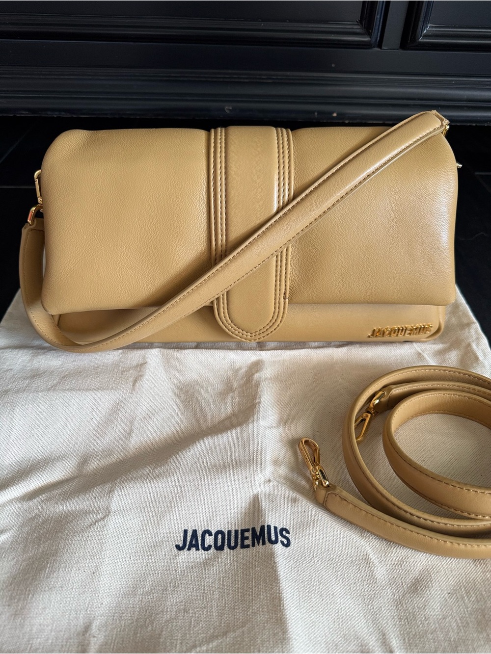 Jacquemus Tan Shoulder Bag with Top Handle and Flap